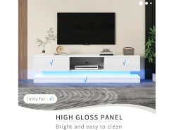 Mueble TV con 2 cajones y compartimento abierto - 160 x 35 x 40,5 cm - LED - Tablero de partículas - Blanco brillo