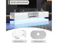 Mueble TV con 2 cajones y compartimento abierto - 160 x 35 x 40,5 cm - LED - Tablero de partículas - Blanco brillo