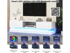 Mueble TV con 2 cajones y compartimento abierto - 160 x 35 x 40,5 cm - LED - Tablero de partículas - Blanco brillo