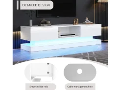 Mueble TV con 2 cajones y compartimento abierto - 160 x 35 x 40,5 cm - LED - Tablero de partículas - Blanco brillo