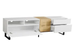 Mueble TV con 2 cajones y 2 puertas - patas de metal - color blanco y madera