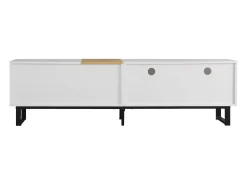 Mueble TV con 2 cajones y 2 puertas - patas de metal - color blanco y madera