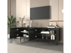 Mueble TV con 4 puertas - 175 x 38 x 56 cm - MDF y tableros de partículas - para salón - Negro