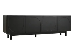Mueble TV con 4 puertas - 175 x 38 x 56 cm - MDF y tableros de partículas - para salón - Negro