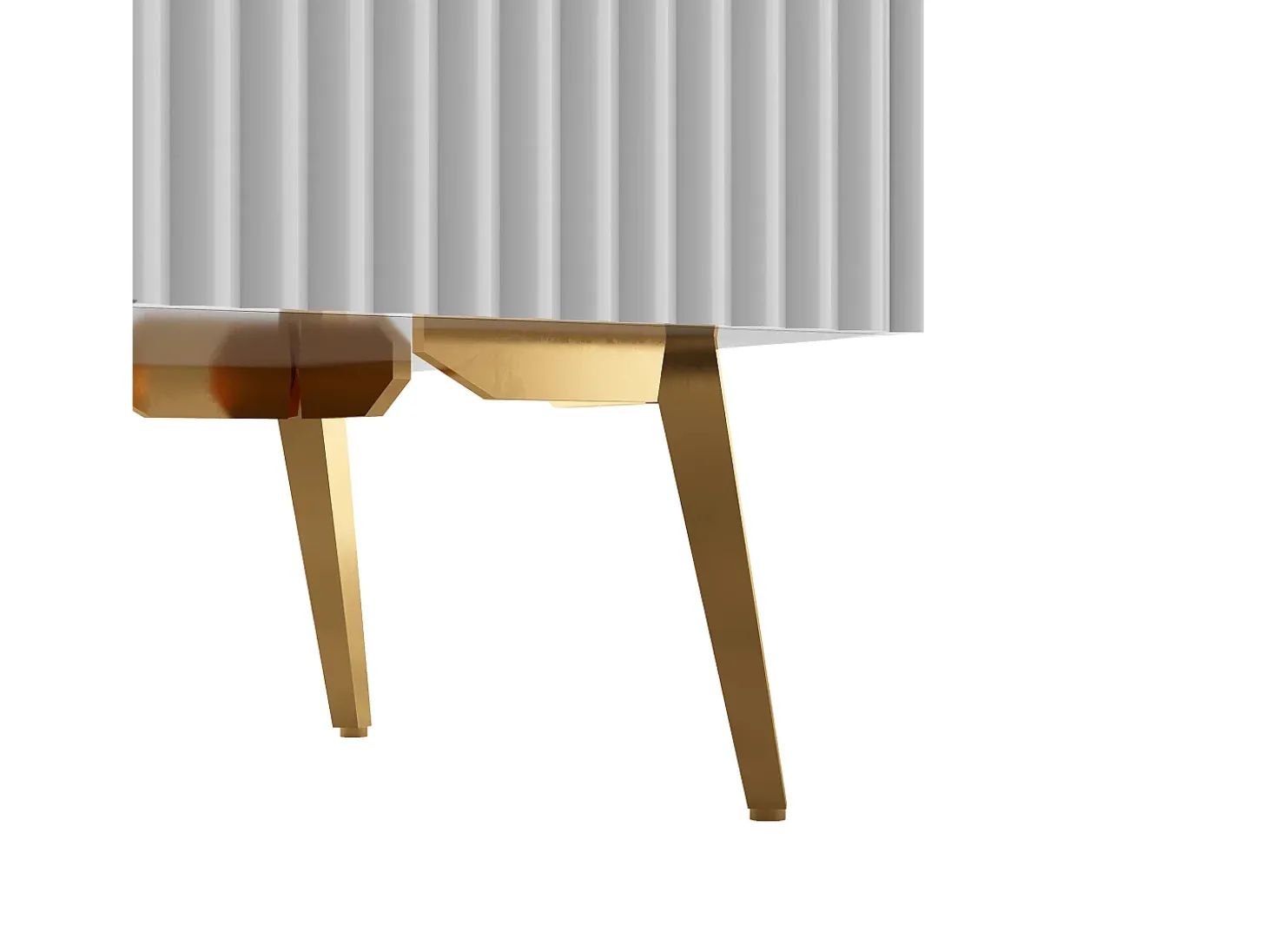 Mueble TV con 2 puertas, 2 cajones y 3 nichos, cuerpo blanco, patas de metal dorado
