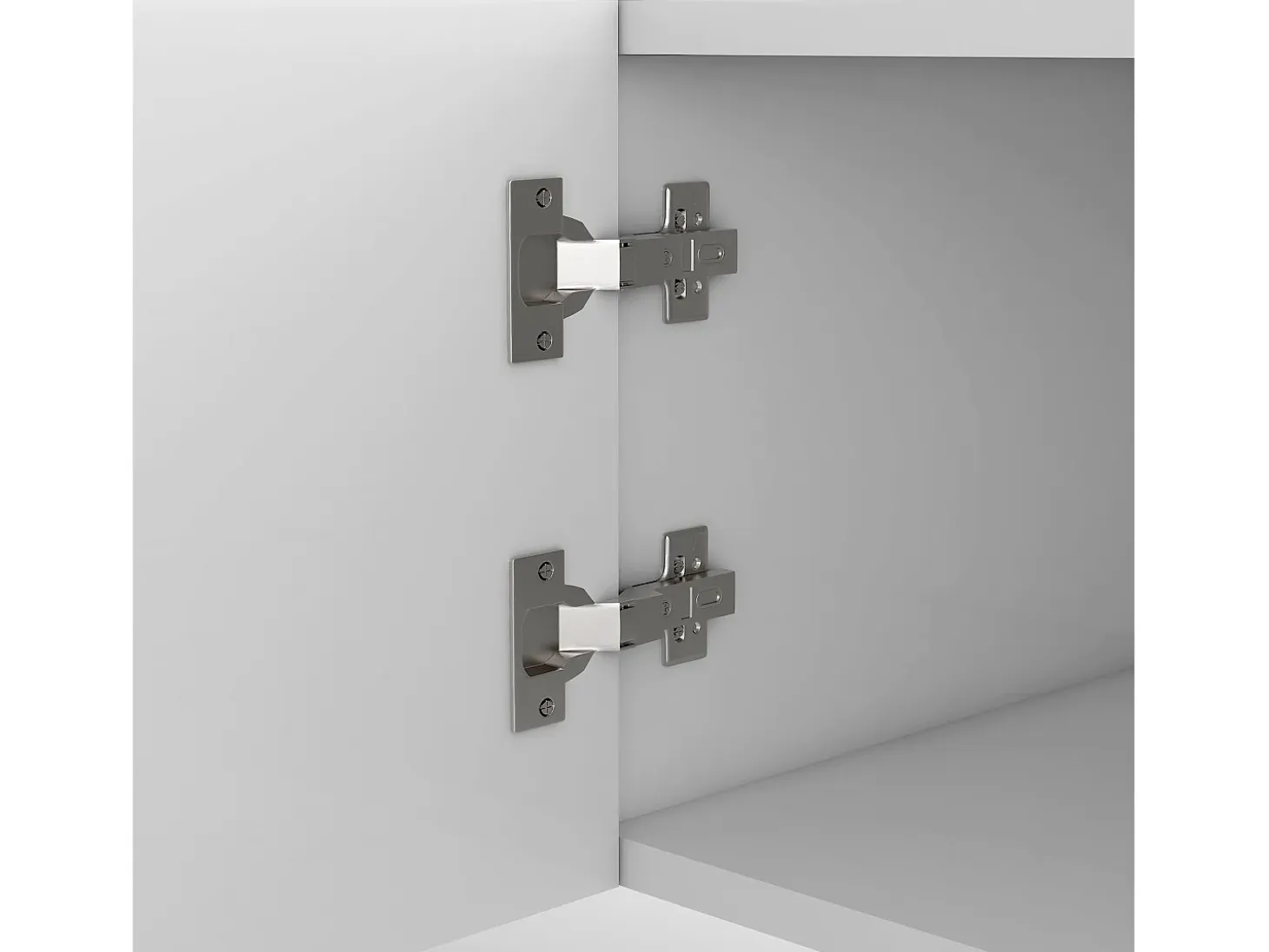 Mueble TV con 2 puertas, 2 cajones y 3 nichos, cuerpo blanco, patas de metal dorado