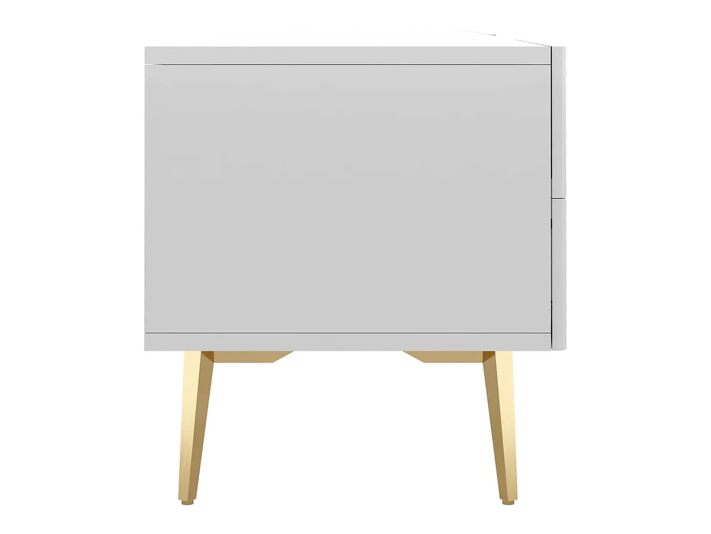Mueble TV con 2 puertas, 2 cajones y 3 nichos, cuerpo blanco, patas de metal dorado
