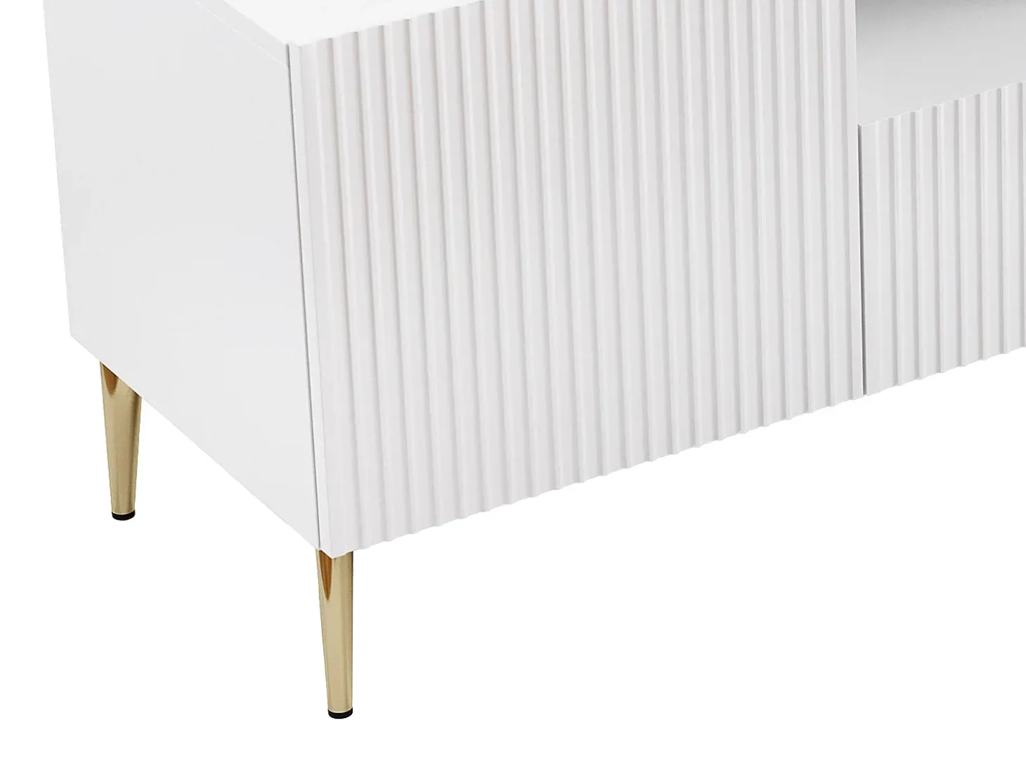 Mueble TV con 2 puertas, 2 cajones y 2 estantes de MDF y acero - Blanco y dorado - YESINIA