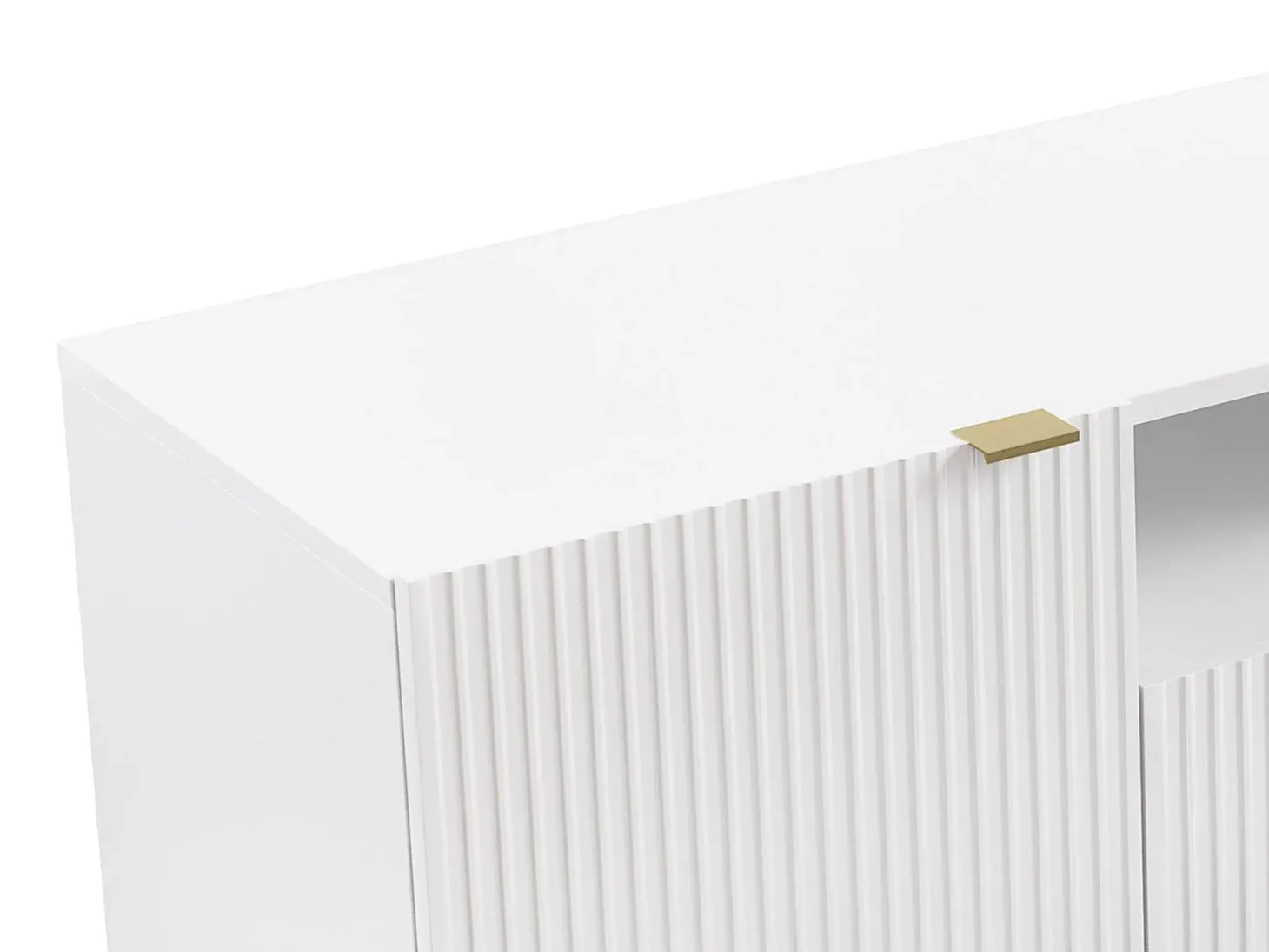 Mueble TV con 2 puertas, 2 cajones y 2 estantes de MDF y acero - Blanco y dorado - YESINIA