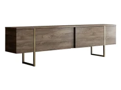 Mueble TV con 2 puertas - Marrón oscuro y dorado - ZIRELDA