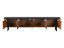 Mueble TV con 4 puertas, 190 x 35 x 45 cm - Tapa negra - Color madera oscura