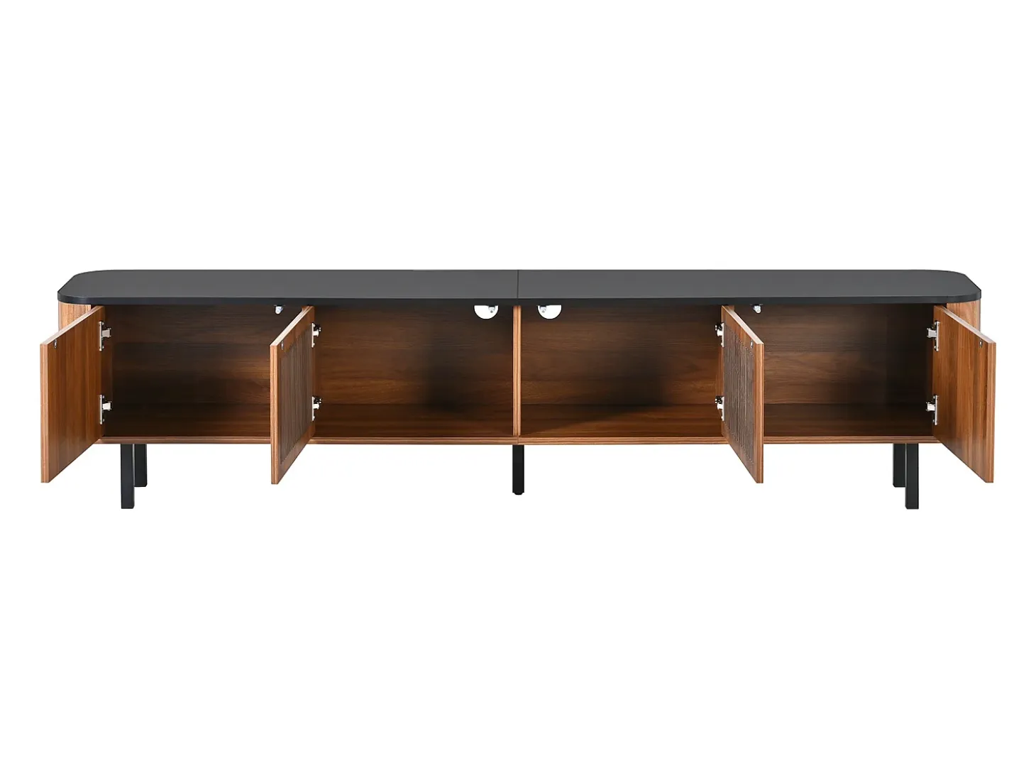 Mueble TV con 4 puertas, 190 x 35 x 45 cm - Tapa negra - Color madera oscura