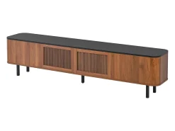 Mueble TV con 4 puertas, 190 x 35 x 45 cm - Tapa negra - Color madera oscura