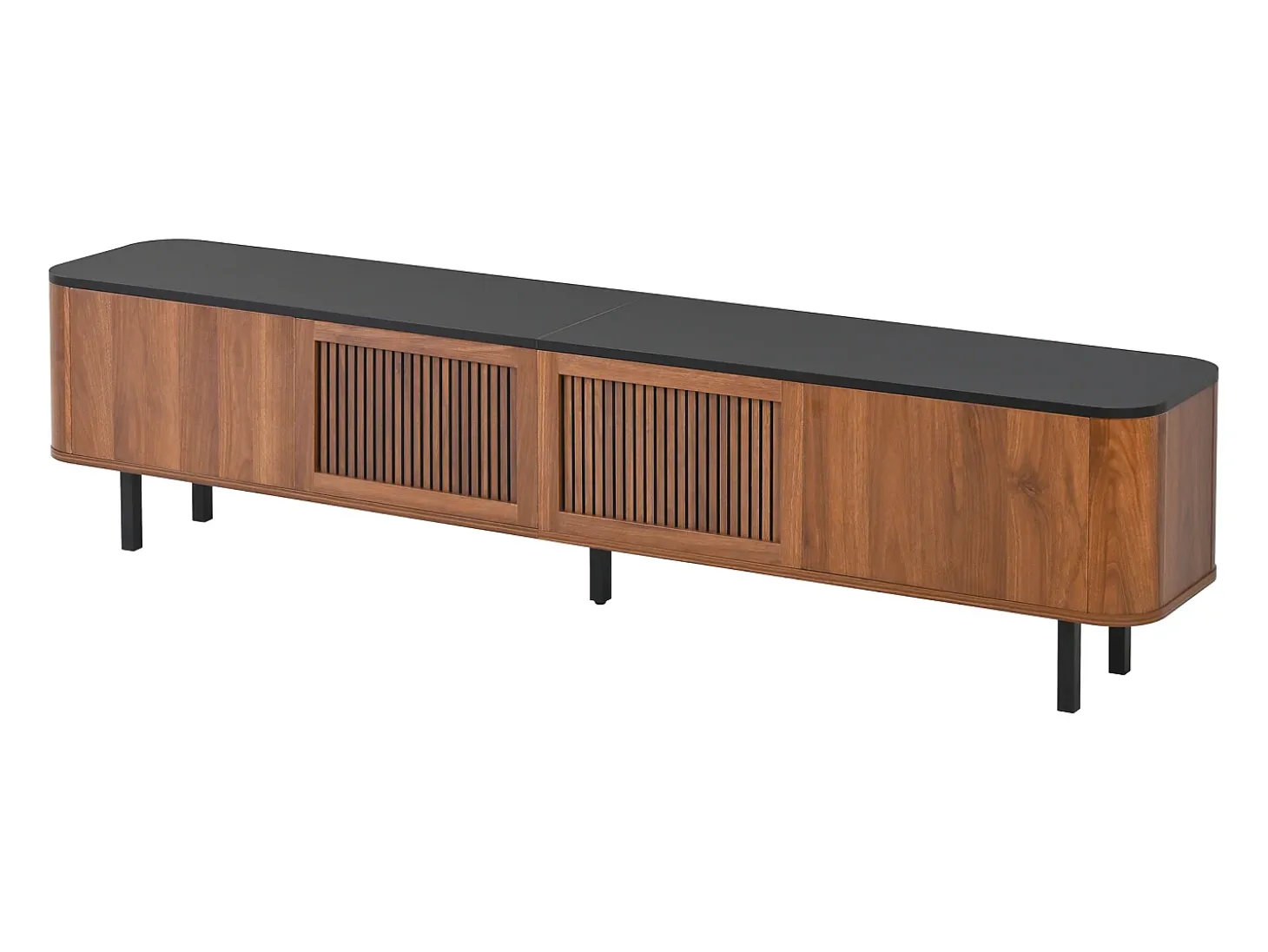 Mueble TV con 4 puertas, 190 x 35 x 45 cm - Tapa negra - Color madera oscura