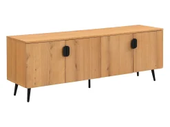Mueble TV con 4 puertas chapado en roble y acero - Natural claro y Negro - SINOLO