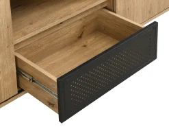 Mueble TV con 2 puertas correderas, 1 cajón y 1 hueco en MDF y metal negro - Natural - BELINARO