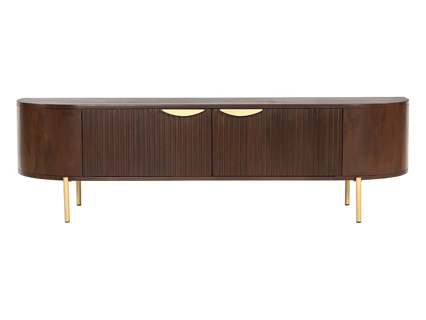 Mueble TV con 2 puertas de madera de mango y metal - Natural y dorado - NEVILI