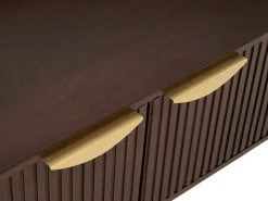 Mueble TV con 2 puertas de madera de mango y metal - Natural y dorado - NEVILI