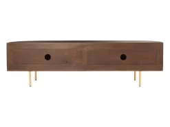 Mueble TV con 2 puertas de madera de mango y metal - Natural y dorado - NEVILI