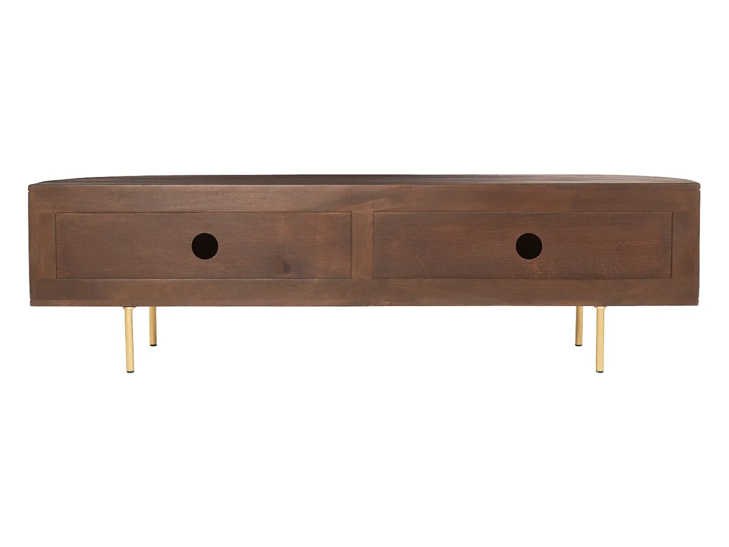 Mueble TV con 2 puertas de madera de mango y metal - Natural y dorado - NEVILI