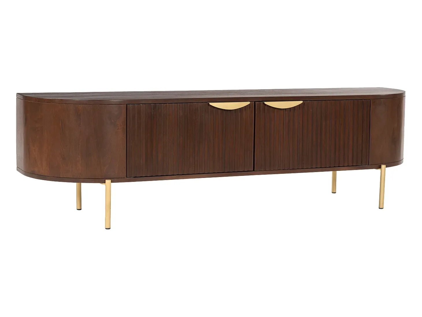 Mueble TV con 2 puertas de madera de mango y metal - Natural y dorado - NEVILI