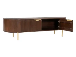 Mueble TV con 2 puertas de madera de mango y metal - Natural y dorado - NEVILI