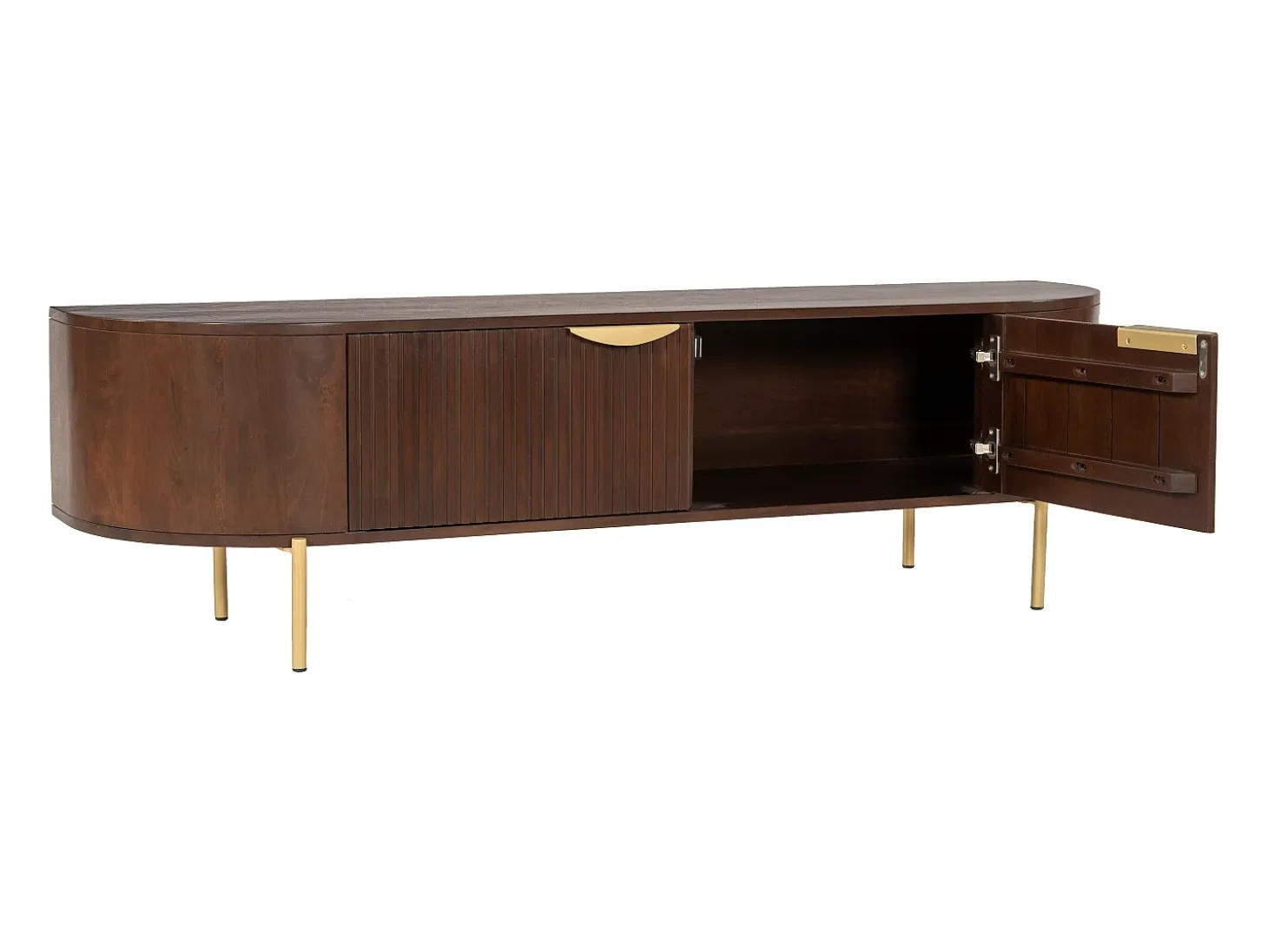 Mueble TV con 2 puertas de madera de mango y metal - Natural y dorado - NEVILI