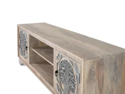 Mueble tv con 2 puertas y 2 huecos fabricado con madera de mango
