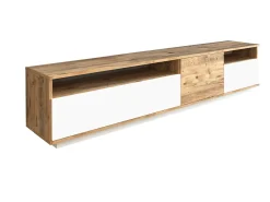 Mueble TV con 4 puertas y 2 estantes - Natural claro y blanco - CEDONA