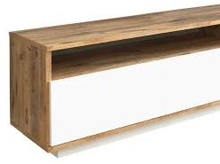 Mueble TV con 4 puertas y 2 estantes - Natural claro y blanco - CEDONA