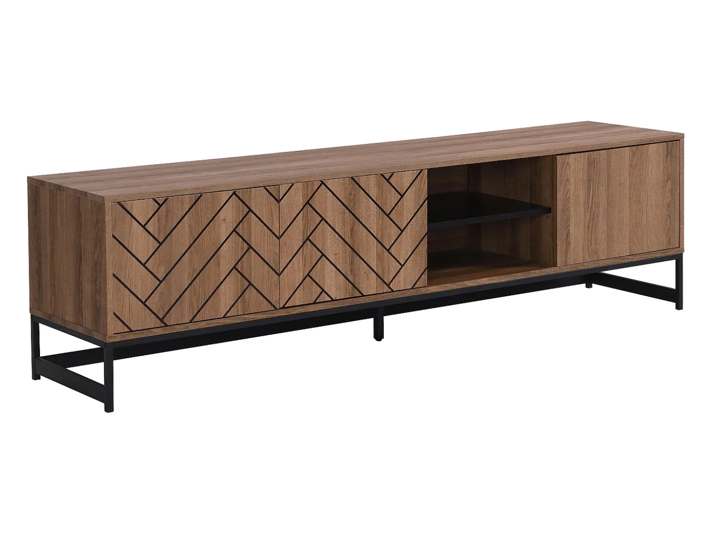 Mueble TV con 3 puertas y 2 estantes de MDF - Natural y negro - CARATANA