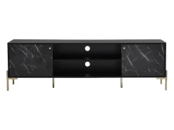 Mueble TV con 2 puertas y 2 estantes de MDF y metal - Efecto mármol negro y dorado - CIEMILA
