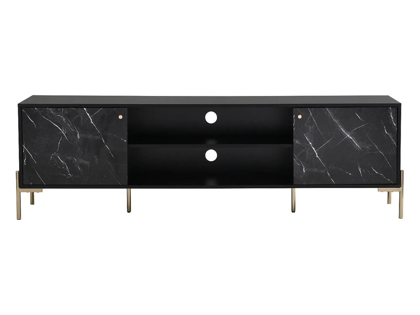 Mueble TV con 2 puertas y 2 estantes de MDF y metal - Efecto mármol negro y dorado - CIEMILA