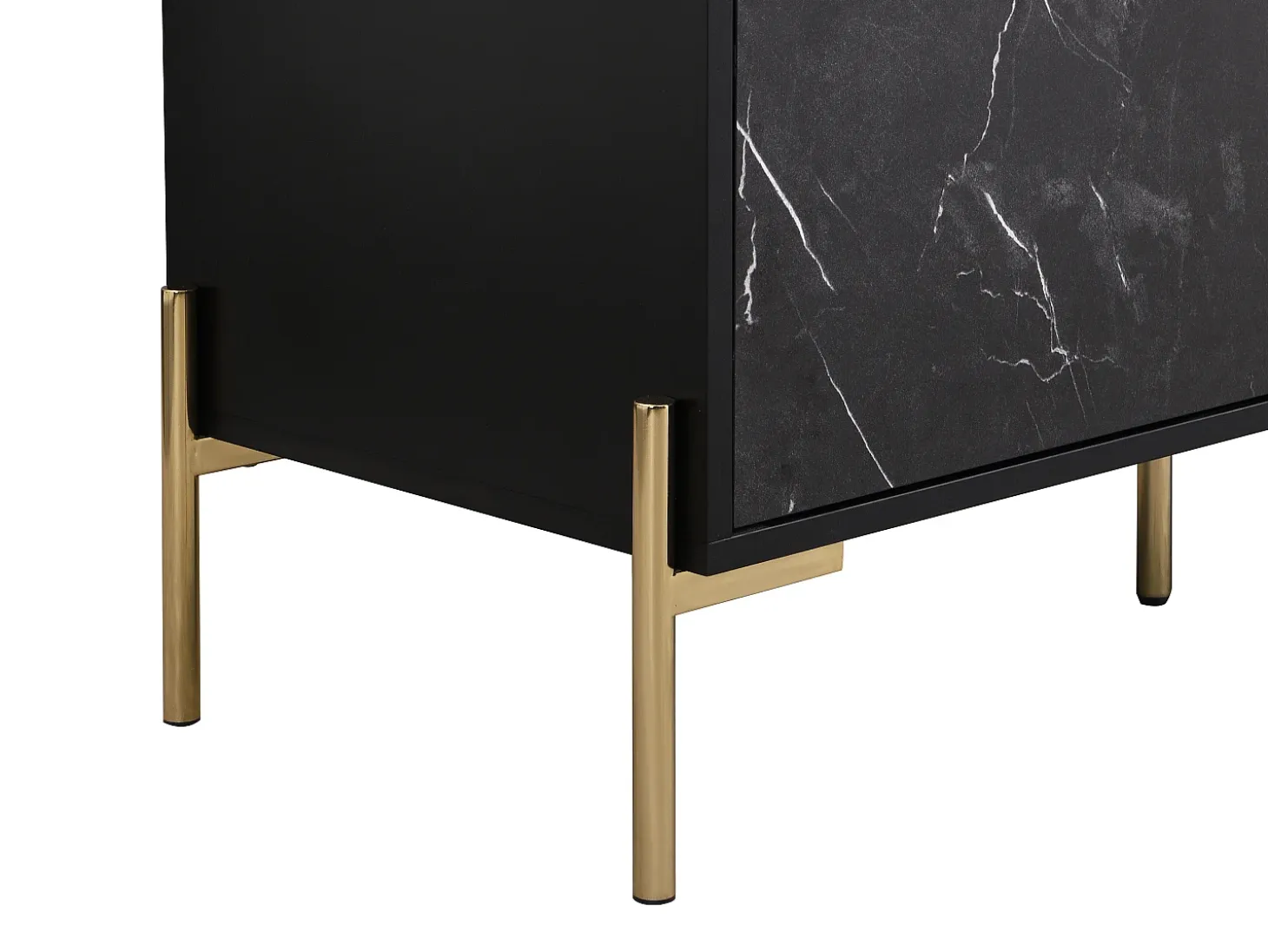 Mueble TV con 2 puertas y 2 estantes de MDF y metal - Efecto mármol negro y dorado - CIEMILA
