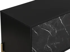 Mueble TV con 2 puertas y 2 estantes de MDF y metal - Efecto mármol negro y dorado - CIEMILA