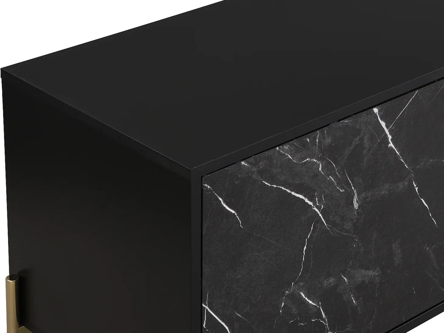 Mueble TV con 2 puertas y 2 estantes de MDF y metal - Efecto mármol negro y dorado - CIEMILA