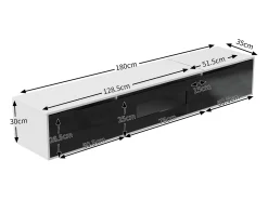 Mueble TV con 3 puertas y LED, mueble TV de pared, lacado en blanco y negro