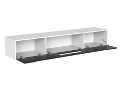 Mueble TV con 3 puertas y LED, mueble TV de pared, lacado en blanco y negro