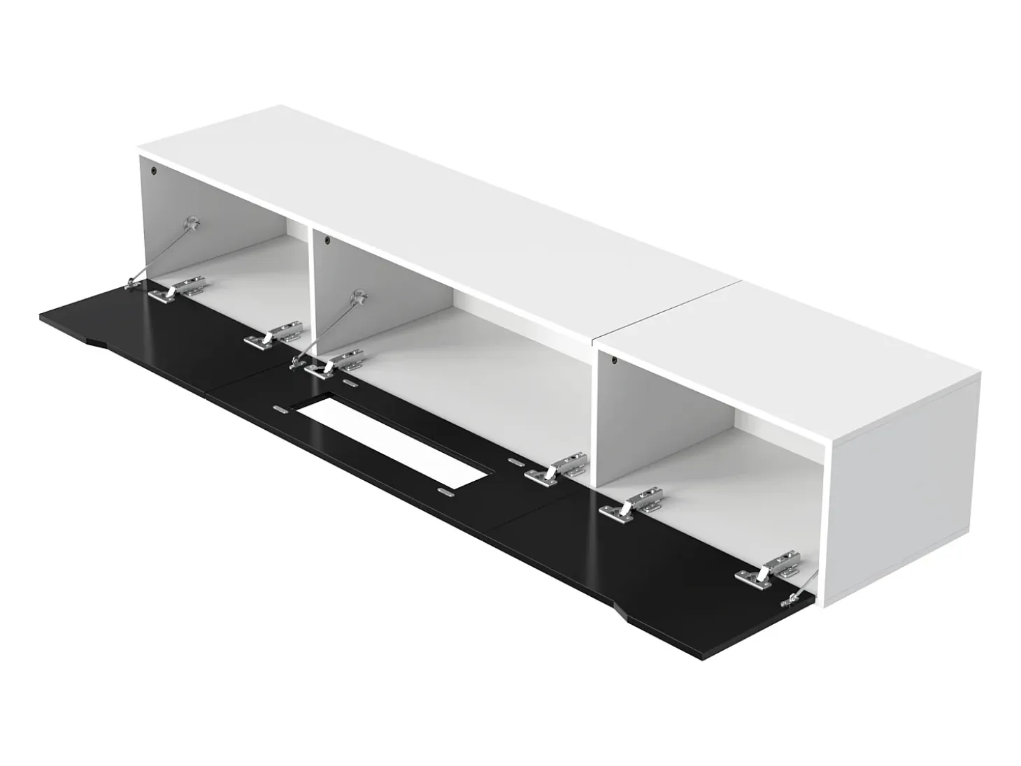 Mueble TV con 3 puertas y LED, mueble TV de pared, lacado en blanco y negro