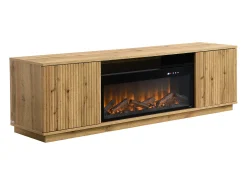 Mueble TV con 2 puertas y efecto chimenea LED en MDF - Natural y Negro - YEVINA