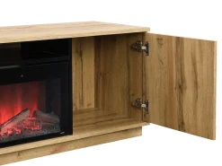 Mueble TV con 2 puertas y efecto chimenea LED en MDF - Natural y Negro - YEVINA