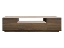 Mueble TV con 3 puertas y 1 hueco - Marrón natural oscuro y efecto travertino beige - LOTULA