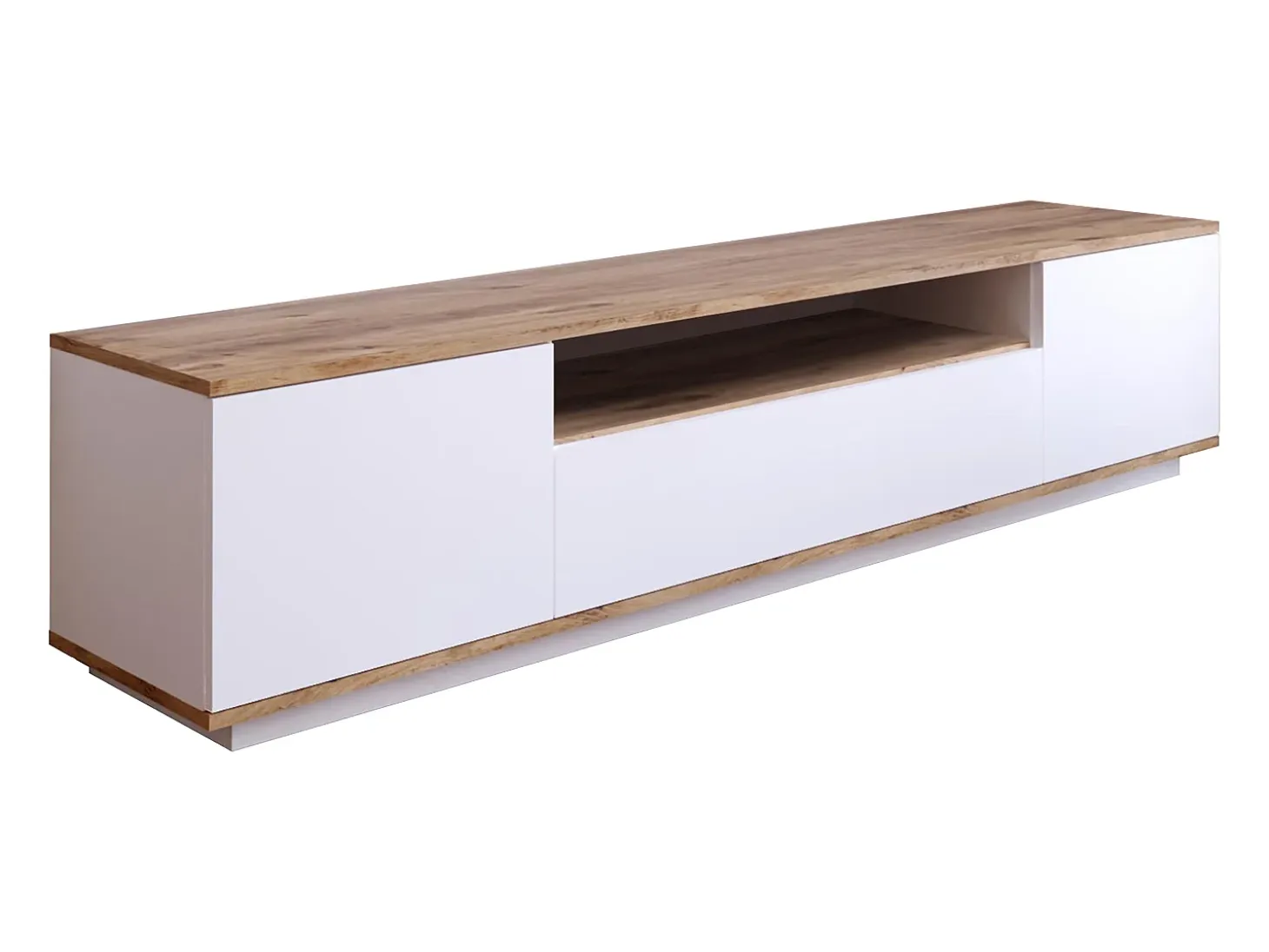 Mueble TV con 3 puertas y 1 hueco - Blanco y natural - LOTULA