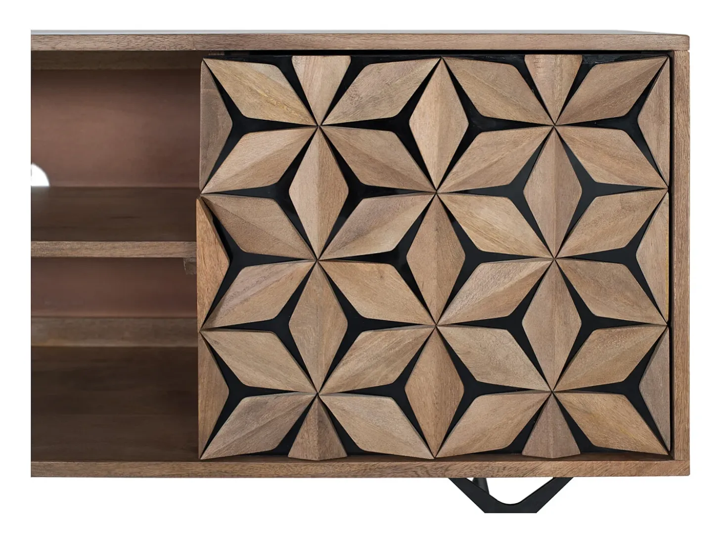 Mueble tv con 2 puertas y 2 estantes en madera de mango