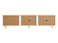 Mueble TV con almacenaje, 2 puertas y 2 cajones, mueble TV bajo, patas y tiradores dorados, color blanco