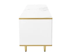 Mueble TV con almacenaje, 2 puertas y 2 cajones, mueble TV bajo, patas y tiradores dorados, color blanco
