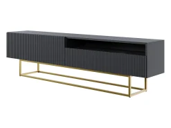Mueble TV con compartimento abierto - 175 cm - negro con patas de metal dorado - VELDIO
