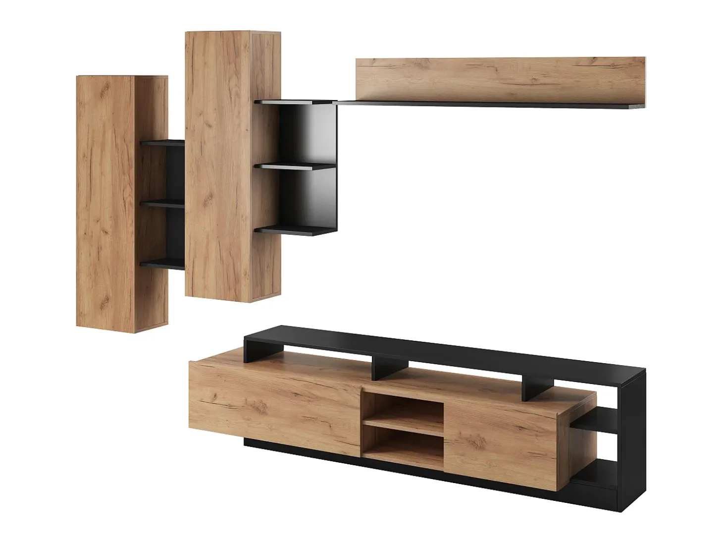 Mueble TV con compartimentos - Color natural y antracita - IDESIA