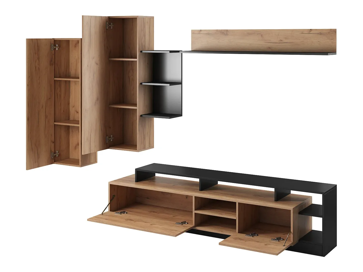 Mueble TV con compartimentos - Color natural y antracita - IDESIA