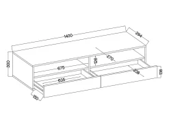 Mueble TV con dos cajones - Roble Wotan / Gris brillo - con iluminación LED - 140 cm - Rednaw